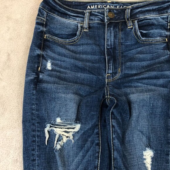 American Eagle Womens Jeans Size 2 Super Hi-Rise Jegging Distressed Blue Denim - Picture 11 of 14